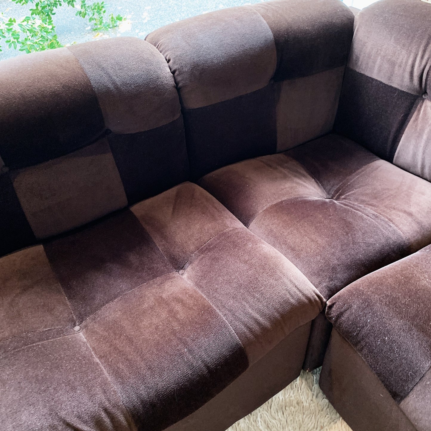 70s Chocolate Checkerboard Velvet Modular Lounge