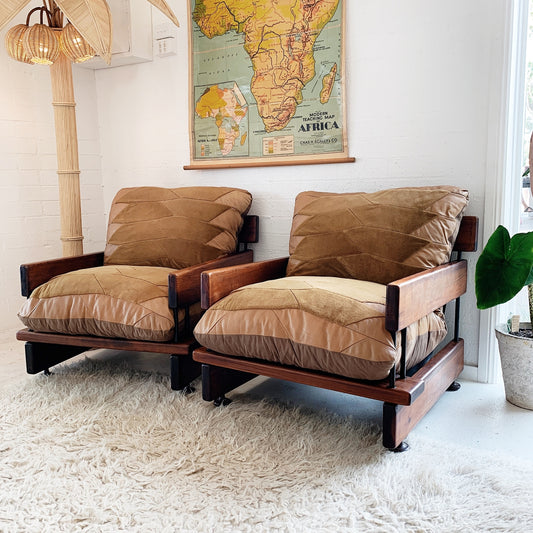 70s Post & Rail Furniture Slingback Lounge Chairs