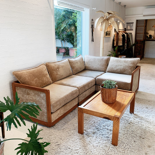 70s Vintage Caramel Fudge Velour Modular Lounge