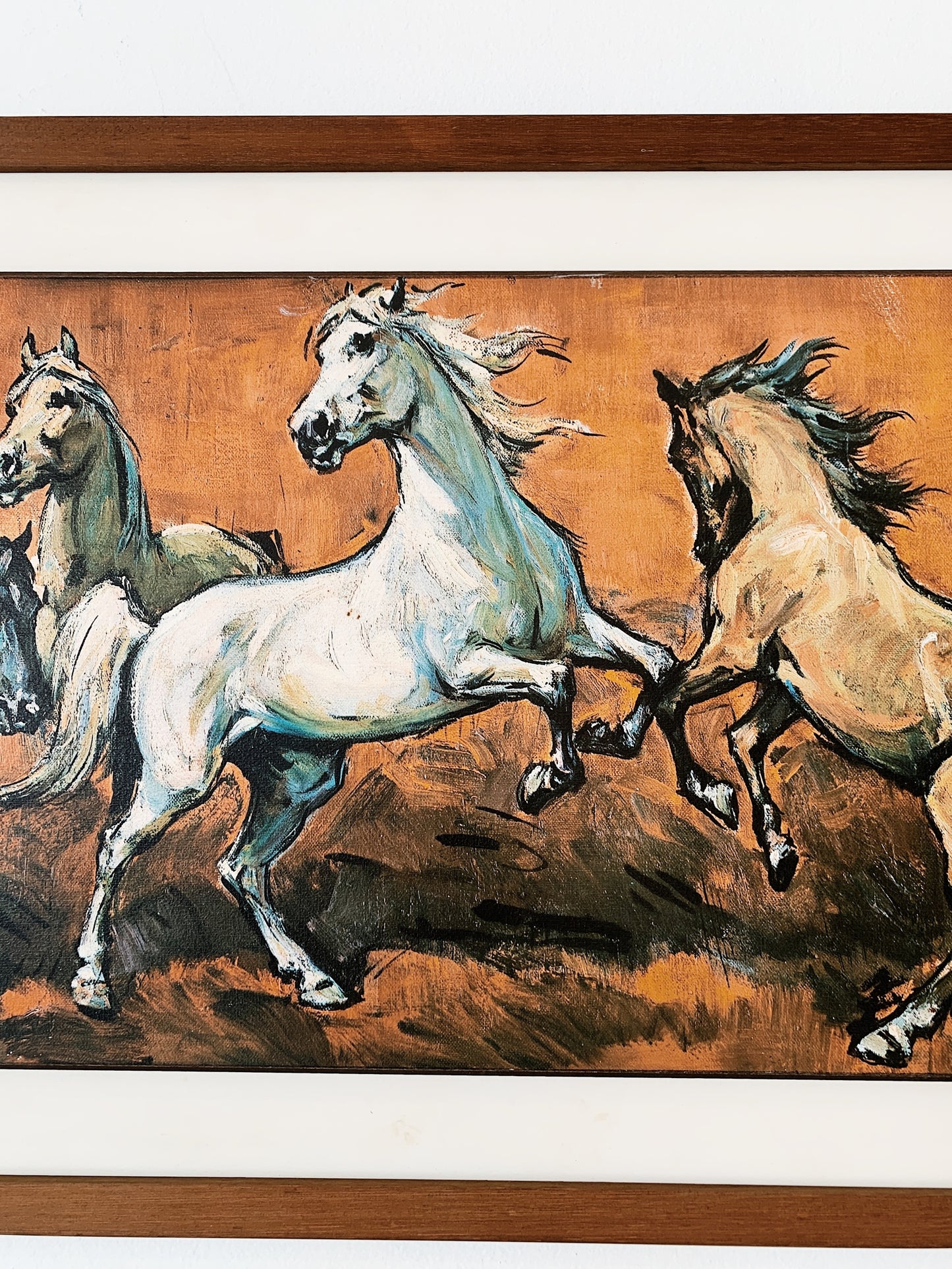 70s Vintage H. Faust "Horses On Red" Litho Print