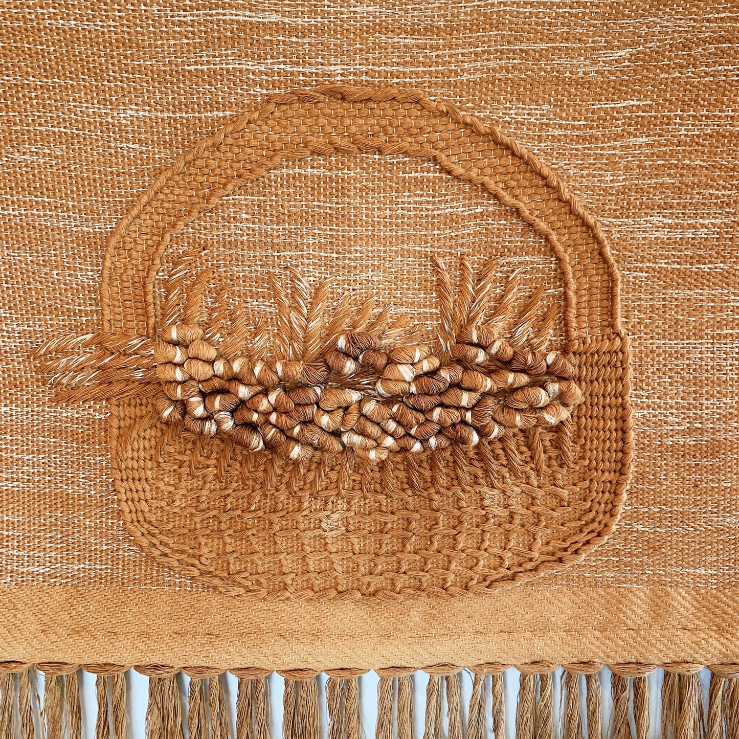 70s Vintage Meher "All The Wildflowers" Jute Wall Hanging