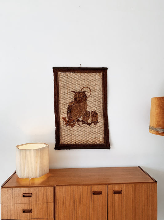 70s Vintage Spring Owls Wall Hanging