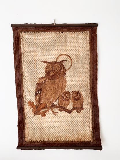 70s Vintage Spring Owls Wall Hanging