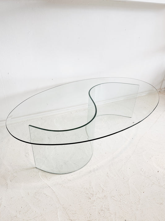 90s Vintage Italian Style Yin Yang Glass Coffee Table