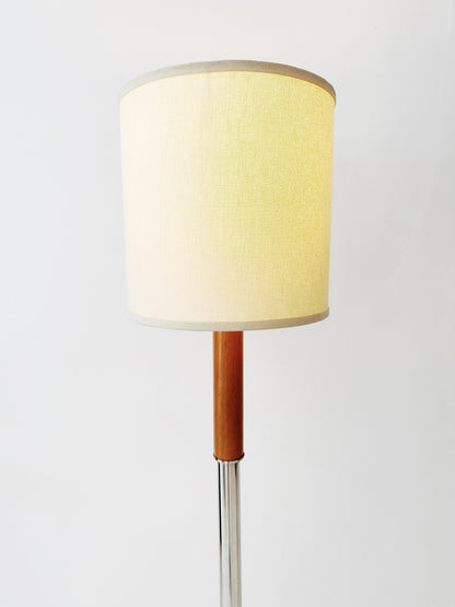 90s Beech and Chrome Console Lamp w/ Linen Drum Shade