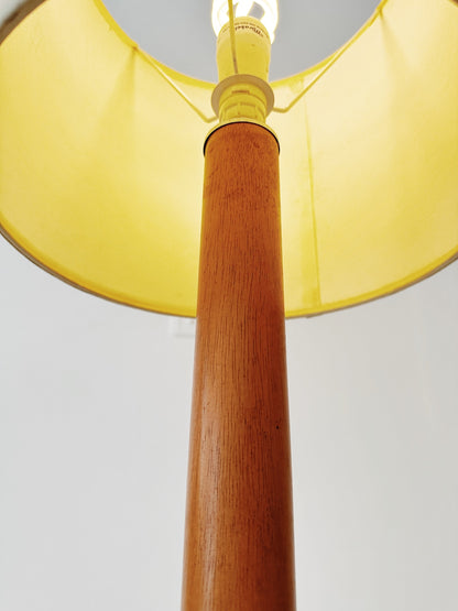 90s Beech and Chrome Console Lamp w/ Linen Drum Shade