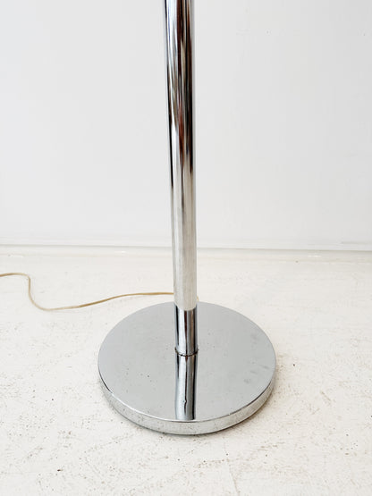 90s Beech and Chrome Console Lamp w/ Linen Drum Shade