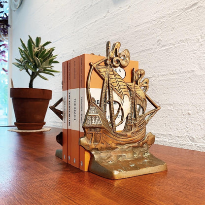 Solid Brass Mid Century Sailing Ships Bookend Treasures