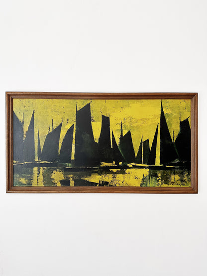 Mid Century Rutledge Sails At Sunset Teak Framed Litho Print