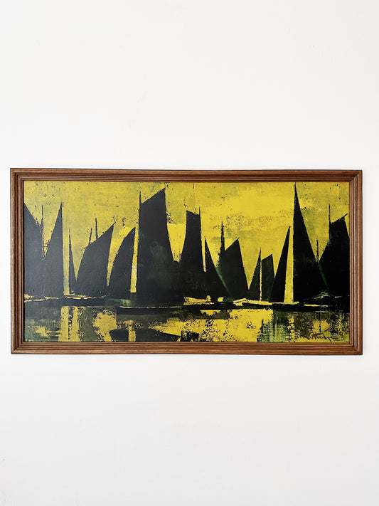 Mid Century Rutledge Sails At Sunset Teak Framed Litho Print