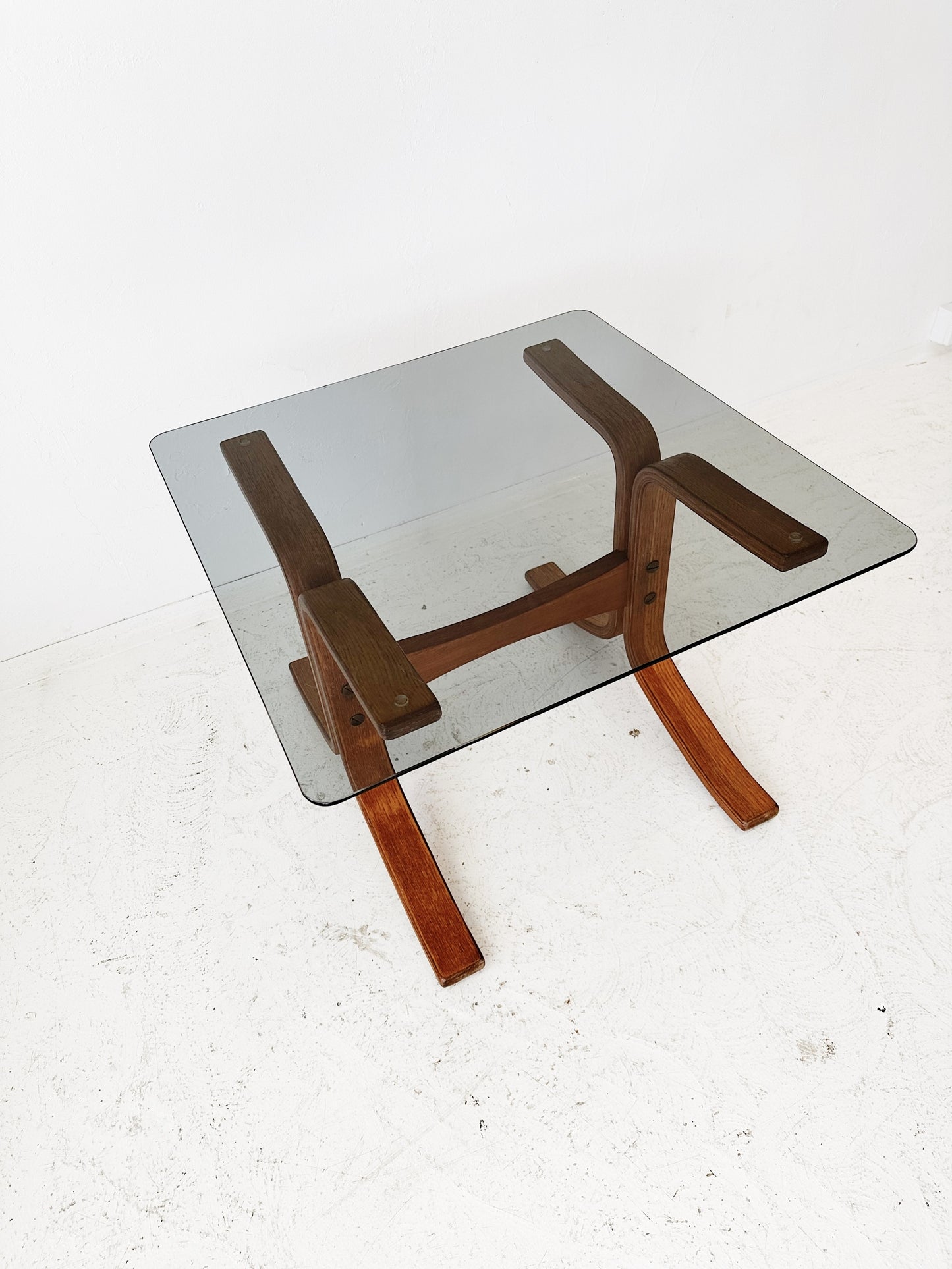 Ingmar Relling Norwegian Bentwood & Smoke Glass Side Table