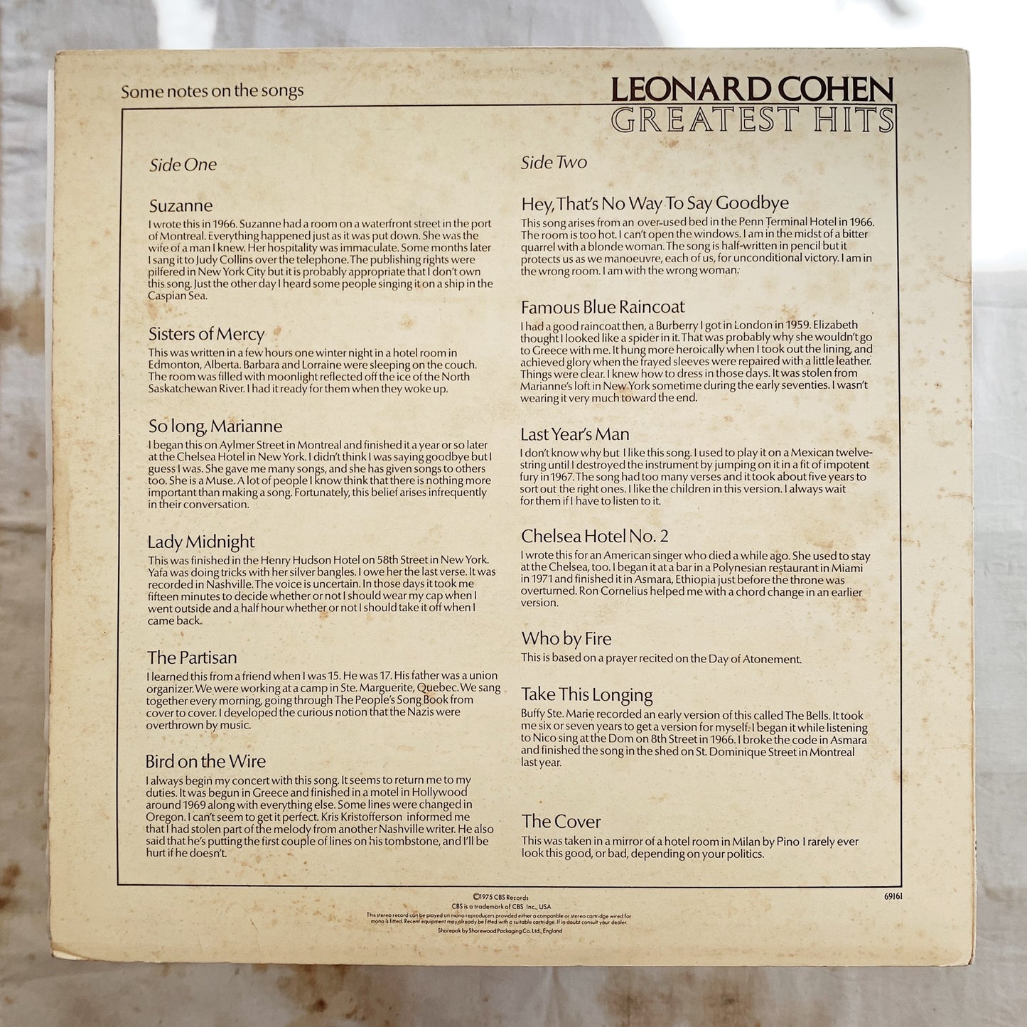 Leonard Cohen / Greatest Hits LP