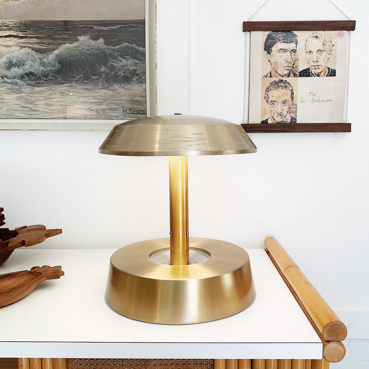 Louis Kalff Style White Gold Anodised Mushroom Lamp