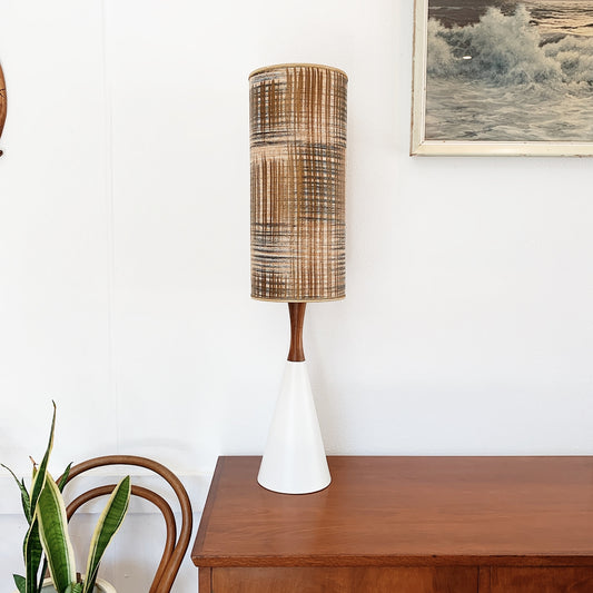 Lyndale Teak / Ceramic Lamp & Original Abstract Decor Fibreglass Shade