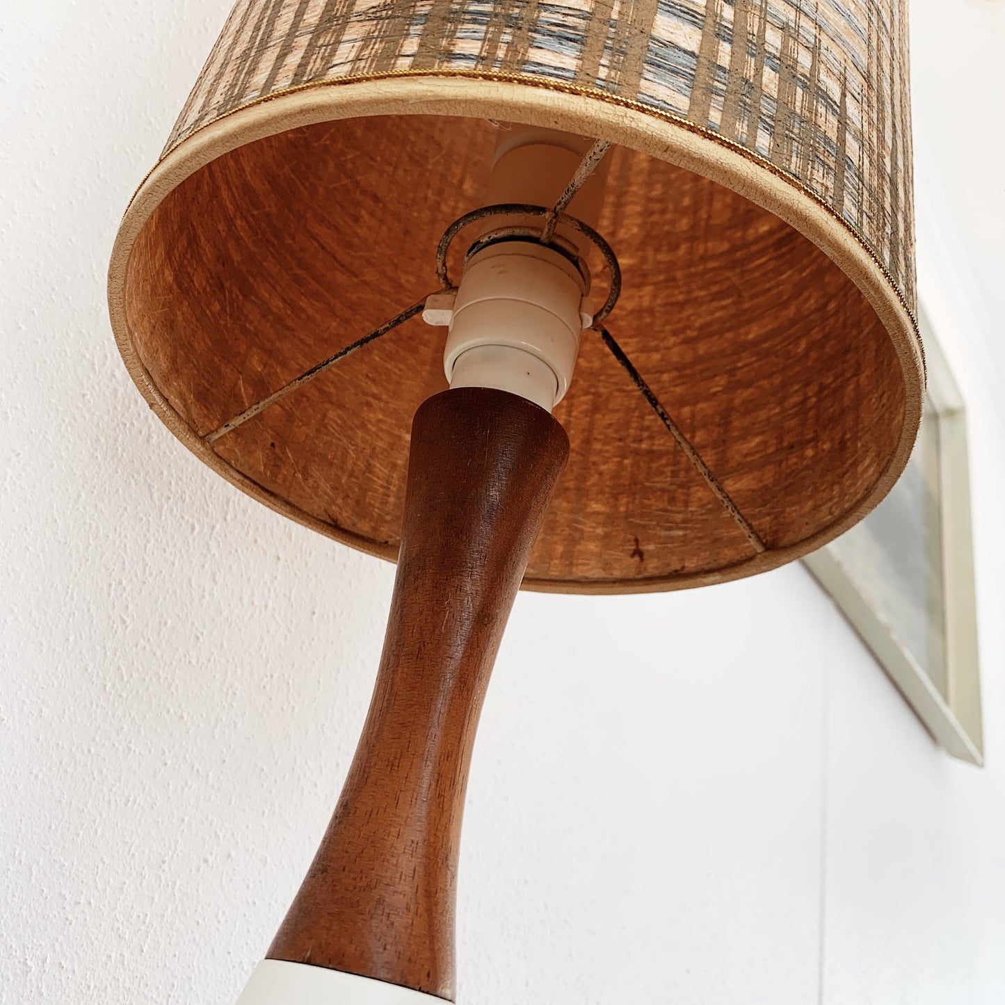 Lyndale Teak / Ceramic Lamp & Original Abstract Decor Fibreglass Shade
