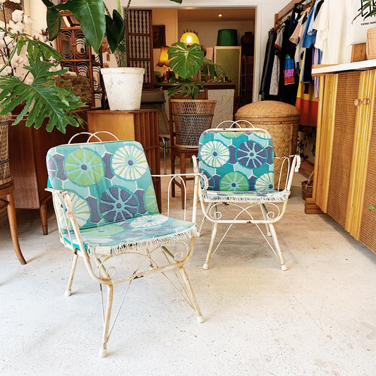 Mid Century Garden Chairs with Seabed Upholstered Cushies