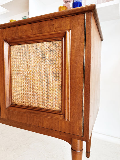 Mid Century Walnut & Rattan Sideboard