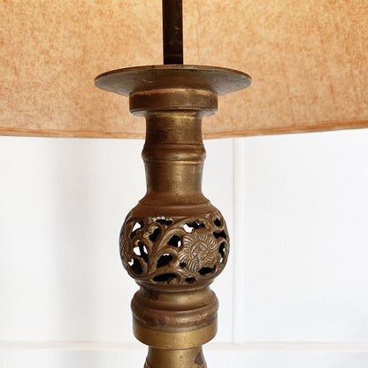 Pierced Brass Floor Lamp w/ Cream and Gold Drum Shade