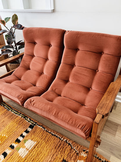 Rouge Velvet & Teak Sling Lounge Chair Suite
