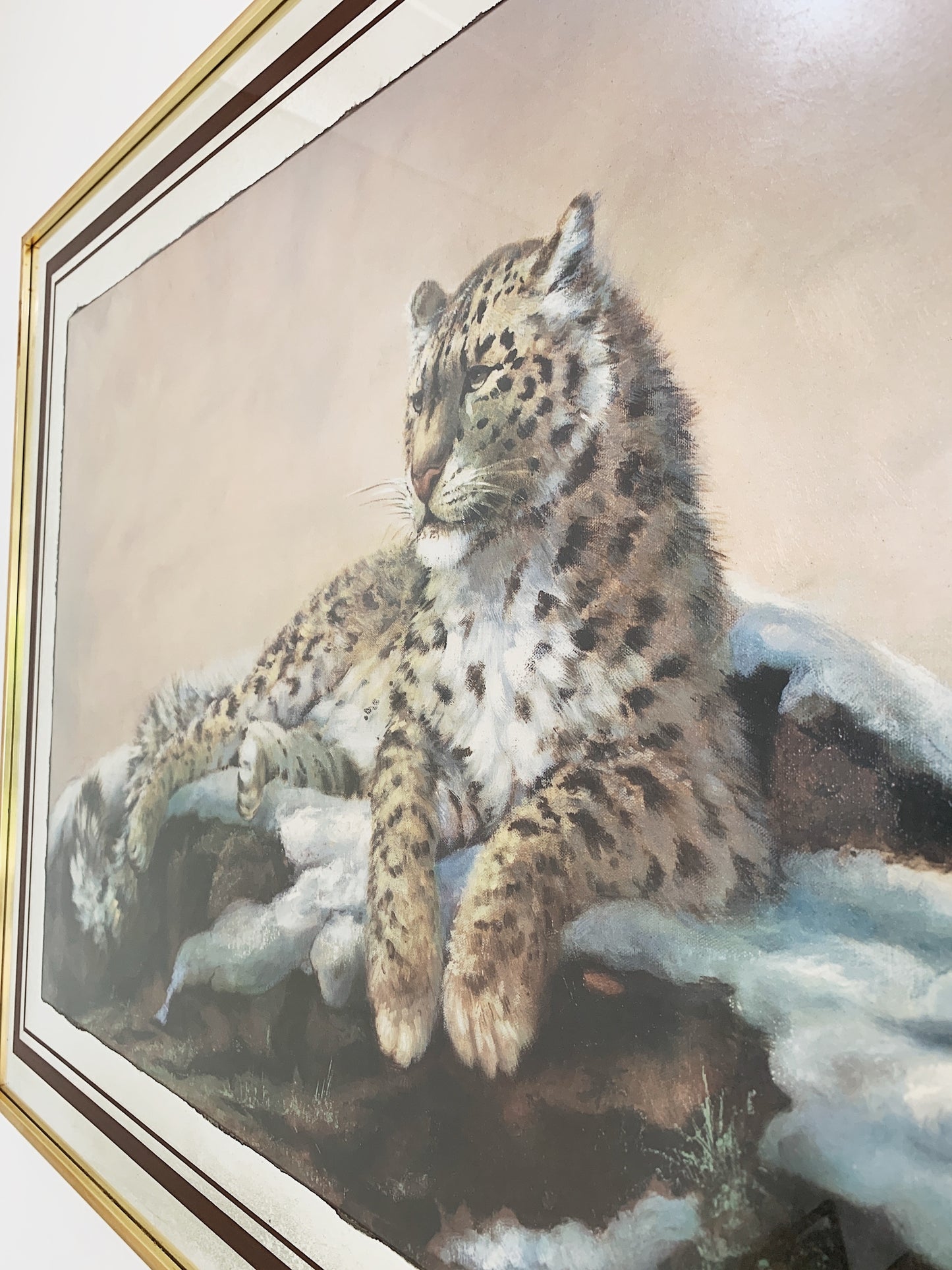 Snow Leopard Gold Framed Mirror Print