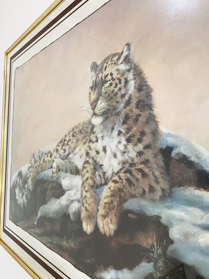 Snow Leopard Gold Framed Mirror Print