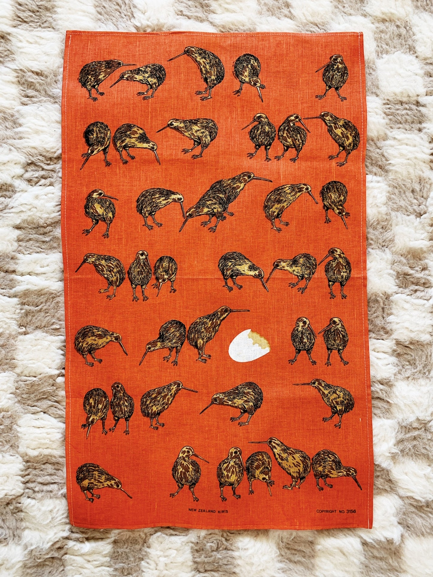 Hand Printed New Zealand Kiwis Souvenir Tea Towel
