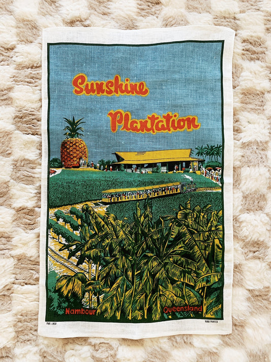Hand Printed Sunshine Plantation Nambour Souvenir Tea Towel