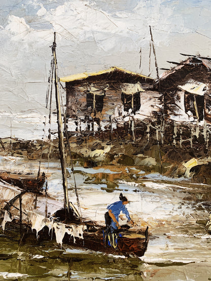Tsuen Wan Fishing Village Folk Art Oil Painting