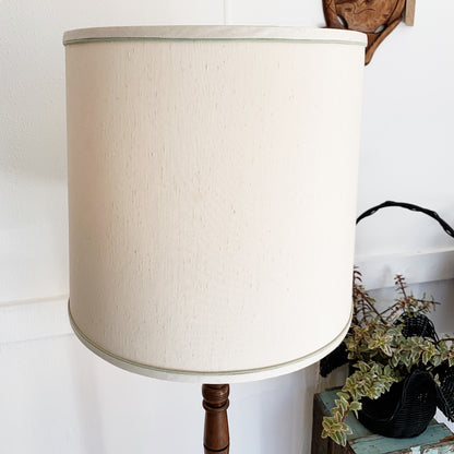 Turned Wood Floor Lamp with Textured Linen Shade