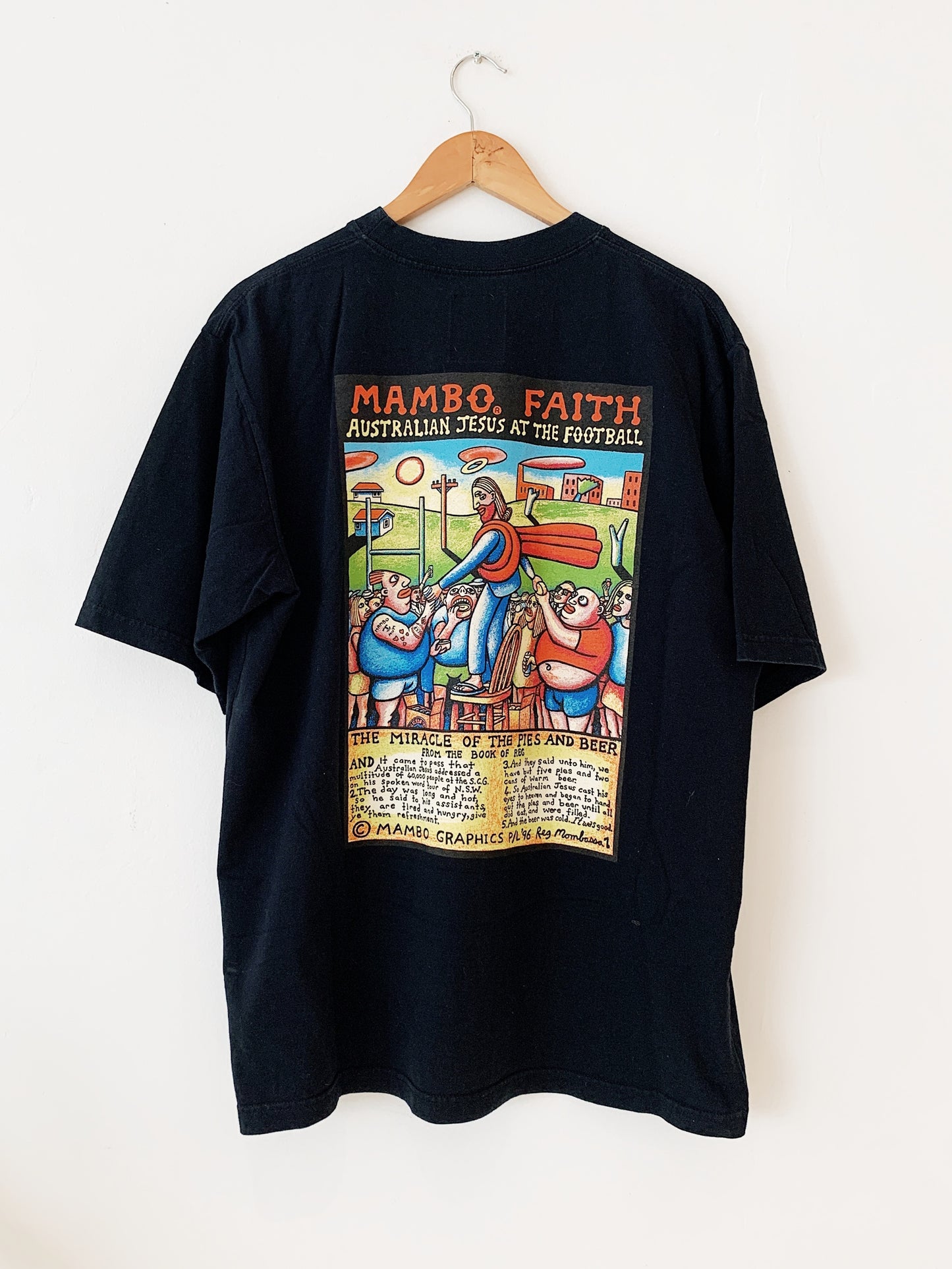 Vintage Reg Mombassa for Mambo "Australian Jesus At The Football" '96 T-Shirt