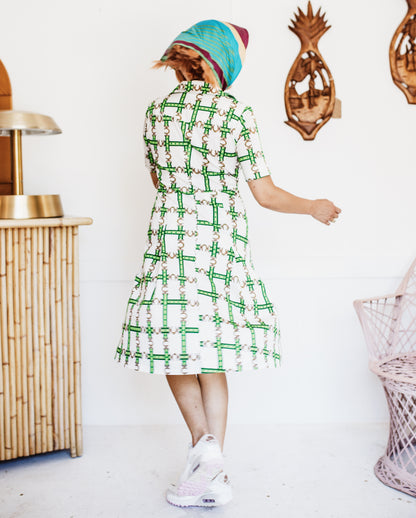 Vintage 70s Button-up Collared Horse Shoe Dress