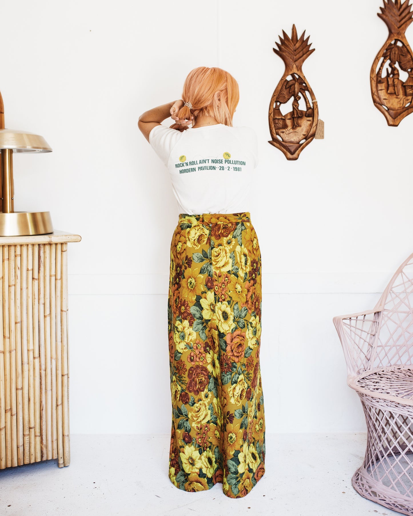 Vintage 70s Handmade Floral Stretch Maxi Skirt