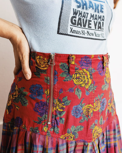 Vintage 80s Kerry McGee Floral & Tartan Skirt
