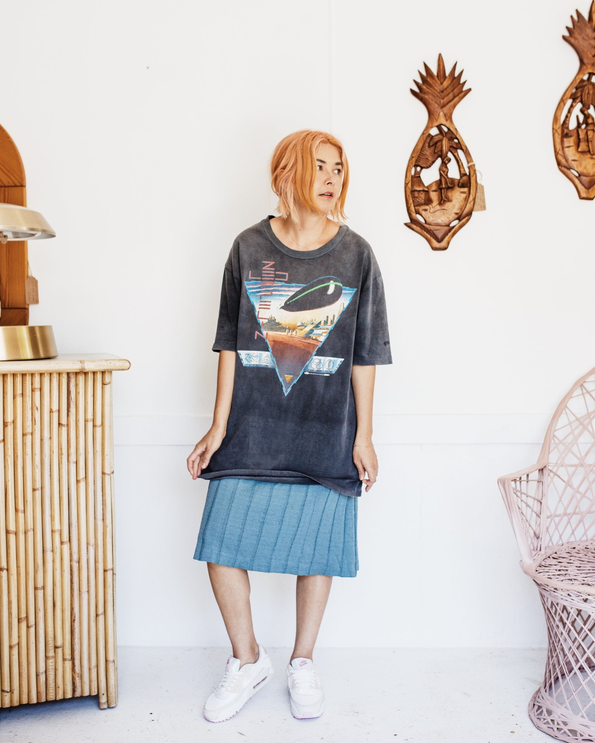 Vintage 80s Poly knit Ribbed Skirt Tiki La La