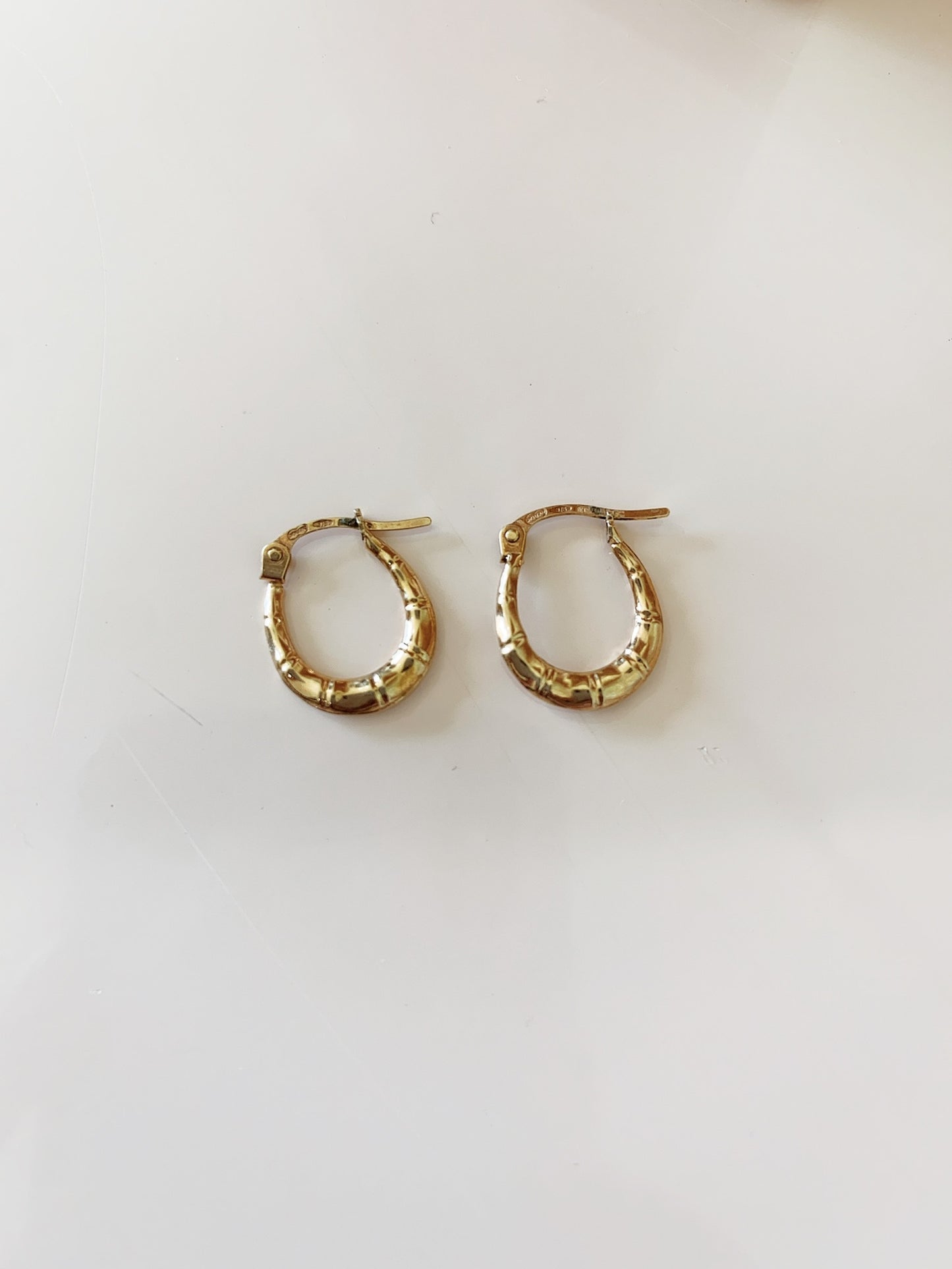 Vintage 9k Yellow Gold Bamboo Mini Hoop Earrings