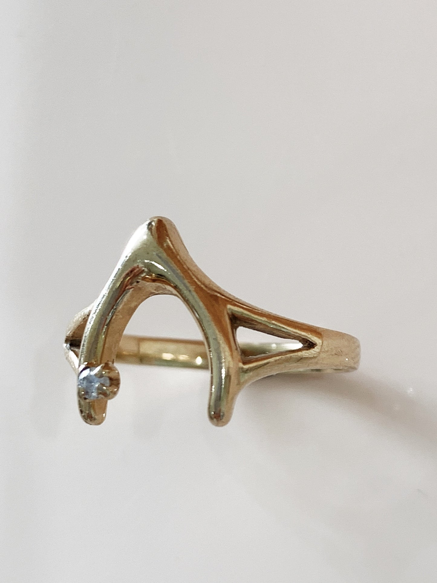 Vintage 9k Yellow Gold & Diamond Wishbone Ring
