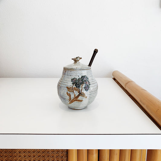 Vintage Australian Pottery Honey Pot with Matching Honey Dipper