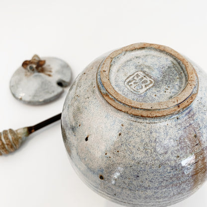 Vintage Australian Pottery Honey Pot with Matching Honey Dipper