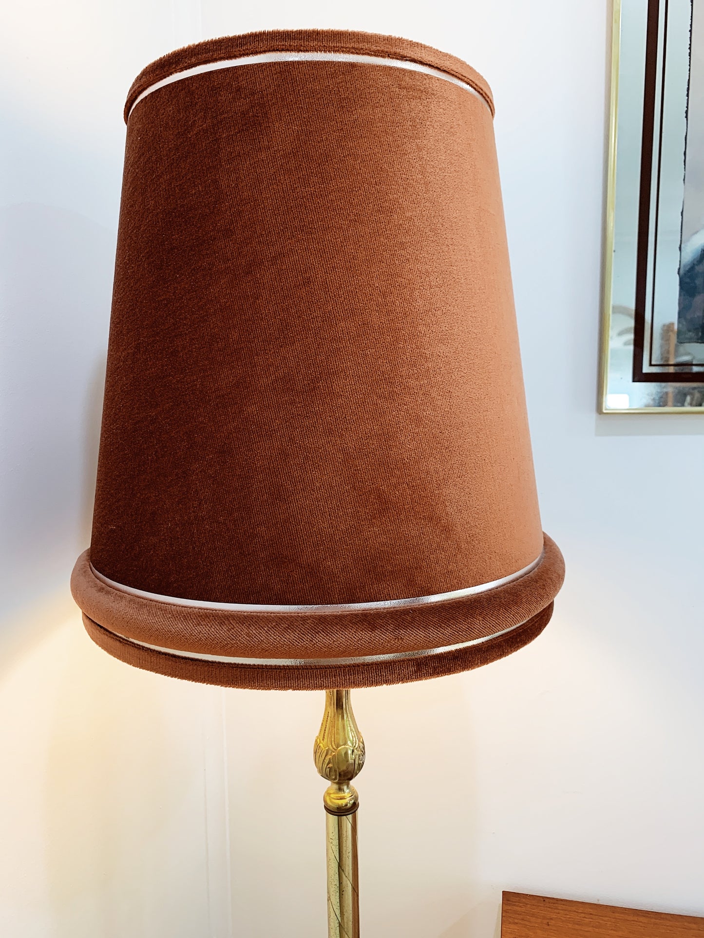 Brass Floor Lamp & Rust Velour Shade