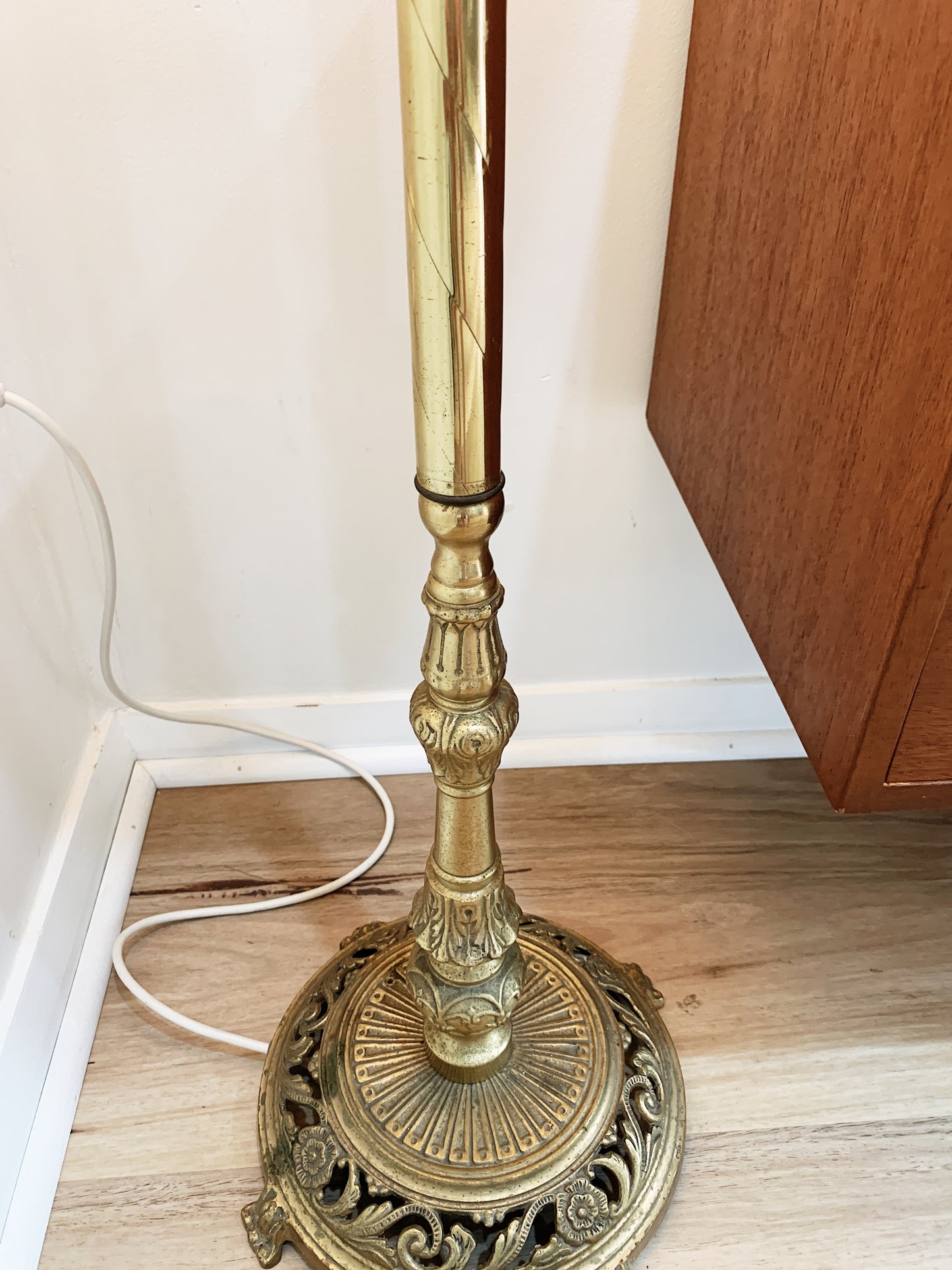 Brass Floor Lamp & Rust Velour Shade