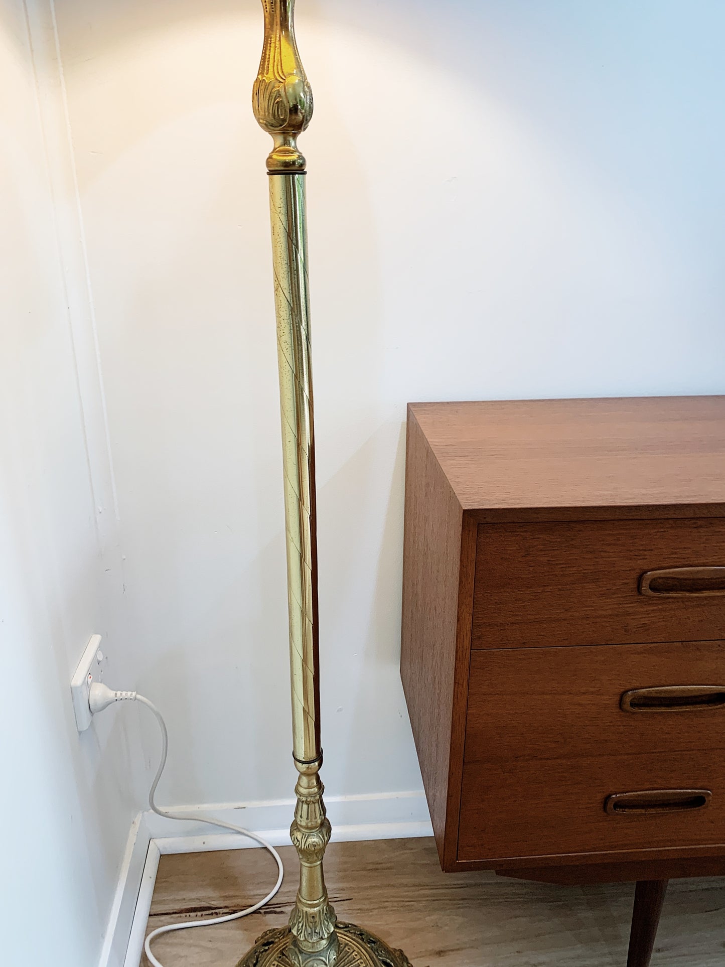 Brass Floor Lamp & Rust Velour Shade