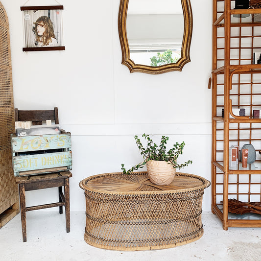 Vintage Cane Peacock Coffee Table