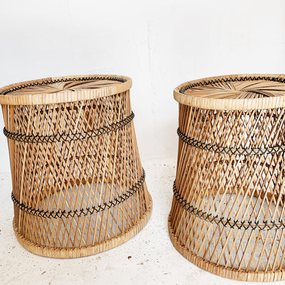 Vintage Cane Peacock Nesting Side Tables / Planters