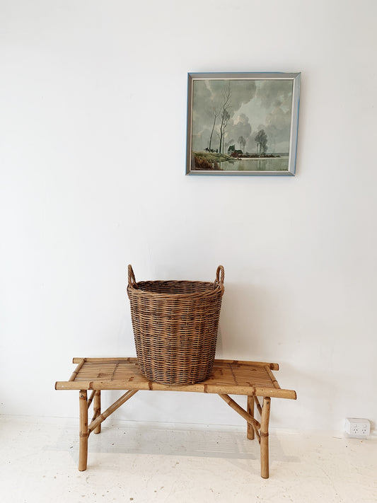 Vintage Cane Wood Fire / Blanket Basket