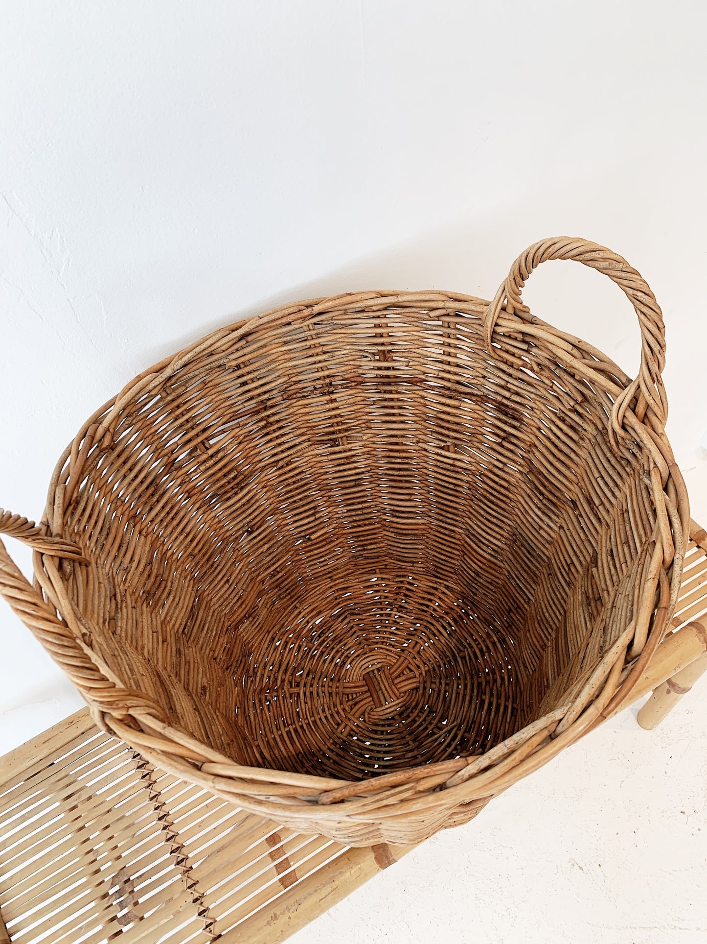Vintage Cane Wood Fire / Blanket Basket
