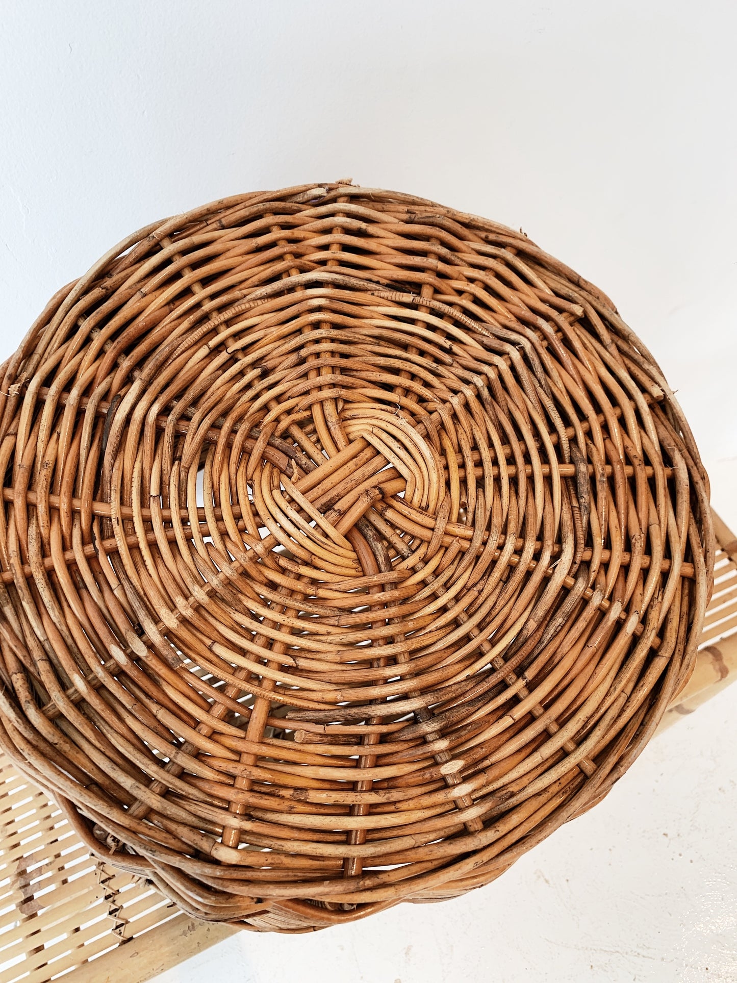 Vintage Cane Wood Fire / Blanket Basket