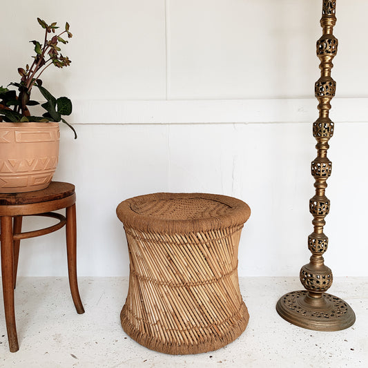 Vintage Cane & Jute Hand Woven Stool