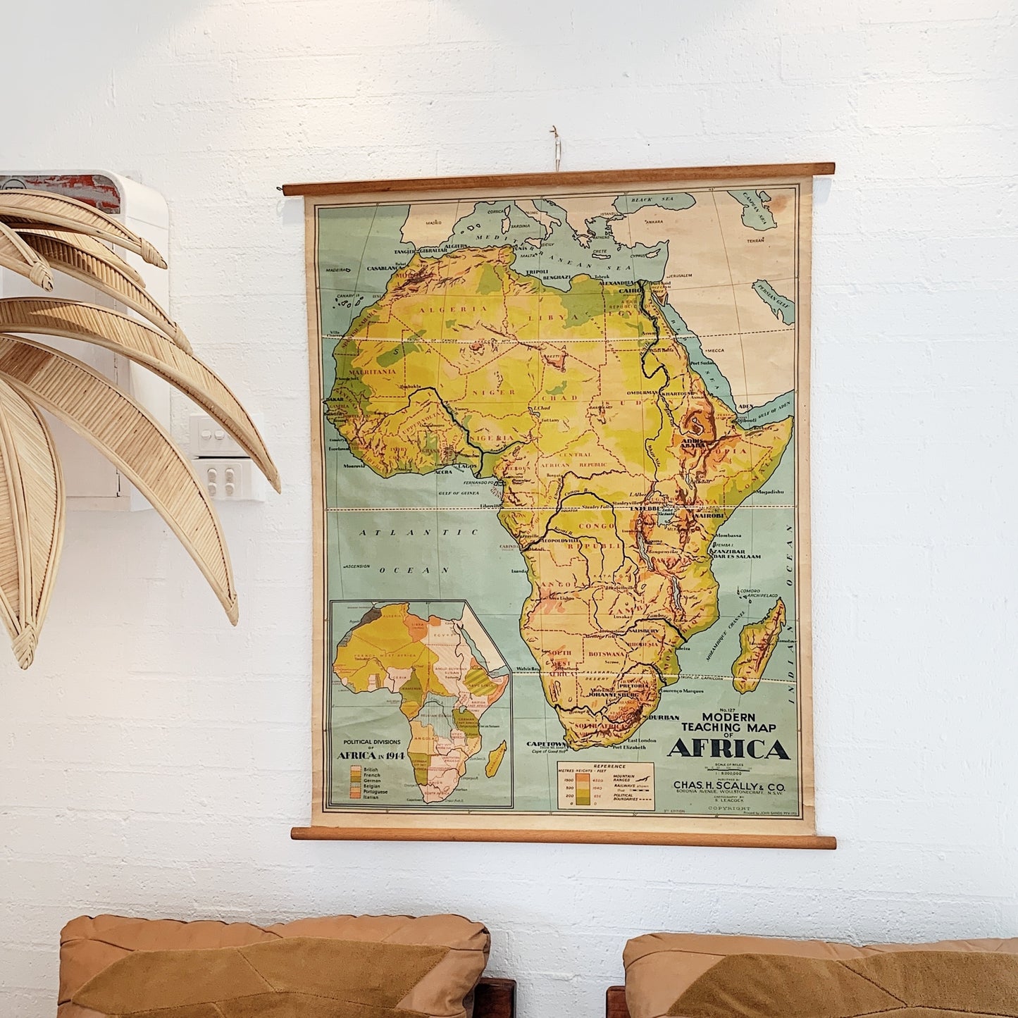 Vintage Chas H Scally & Co. Wall Hanging Teaching Map Of Africa