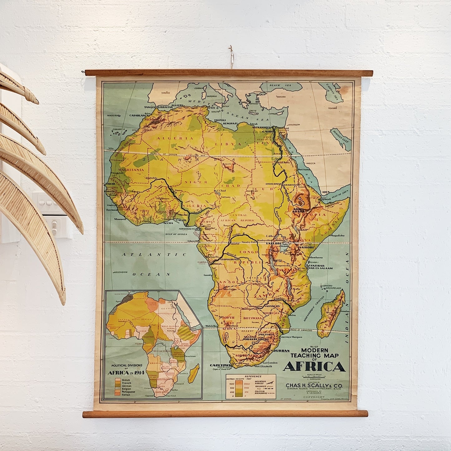 Vintage Chas H Scally & Co. Wall Hanging Teaching Map Of Africa