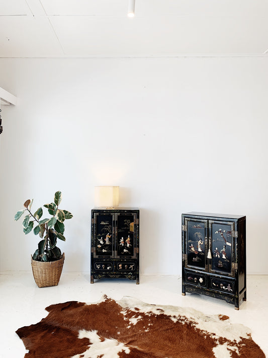 Vintage Chinoiserie Black Lacquered Cabinet (2 available)